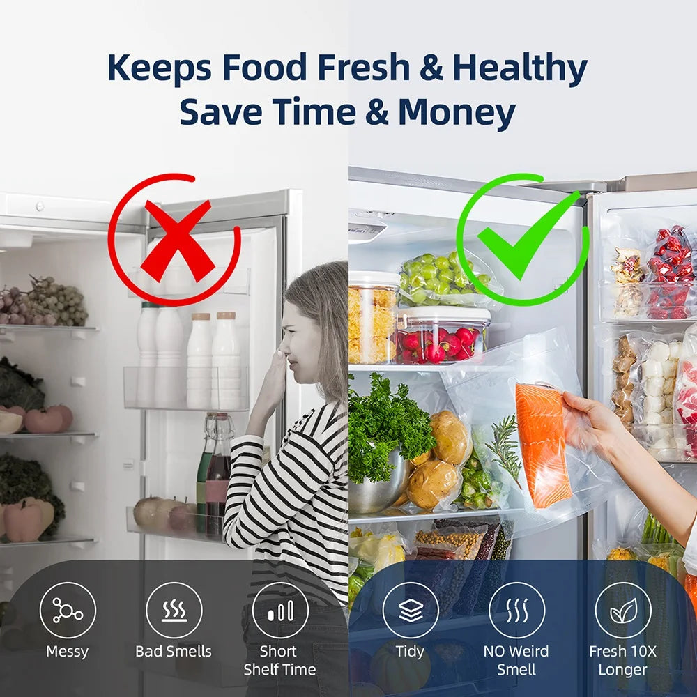 Electric Vacuum Sealer Machine Dry/Wet Food Packaging Seal To Keep Fresh Touch Buttons Digital Display Detachable Cleaning