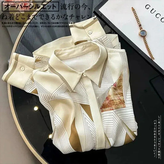 Elegant Style Ladies' Top for Day-to-day and Workplace Graceful Design Women's Blouse with Chic Print and Buttons - Golden Bridge Store