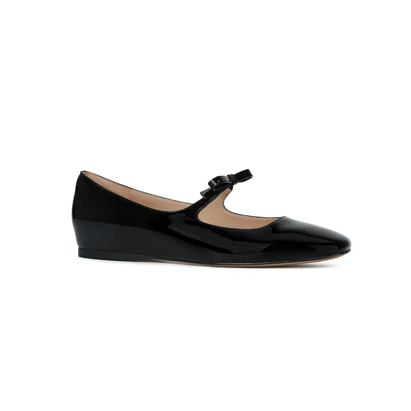 Ballet Falts Shoes for Women Bow Tie Elegant Women's Loafers Shoes with Low Heels Black Leather Mary Janes Desinger Shoes Ladies
