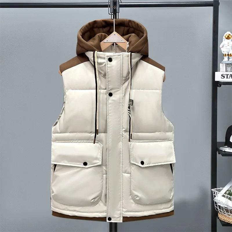 Fujian Herren-Weste abnehmbar Kapuze - Baumwolle, warm, L