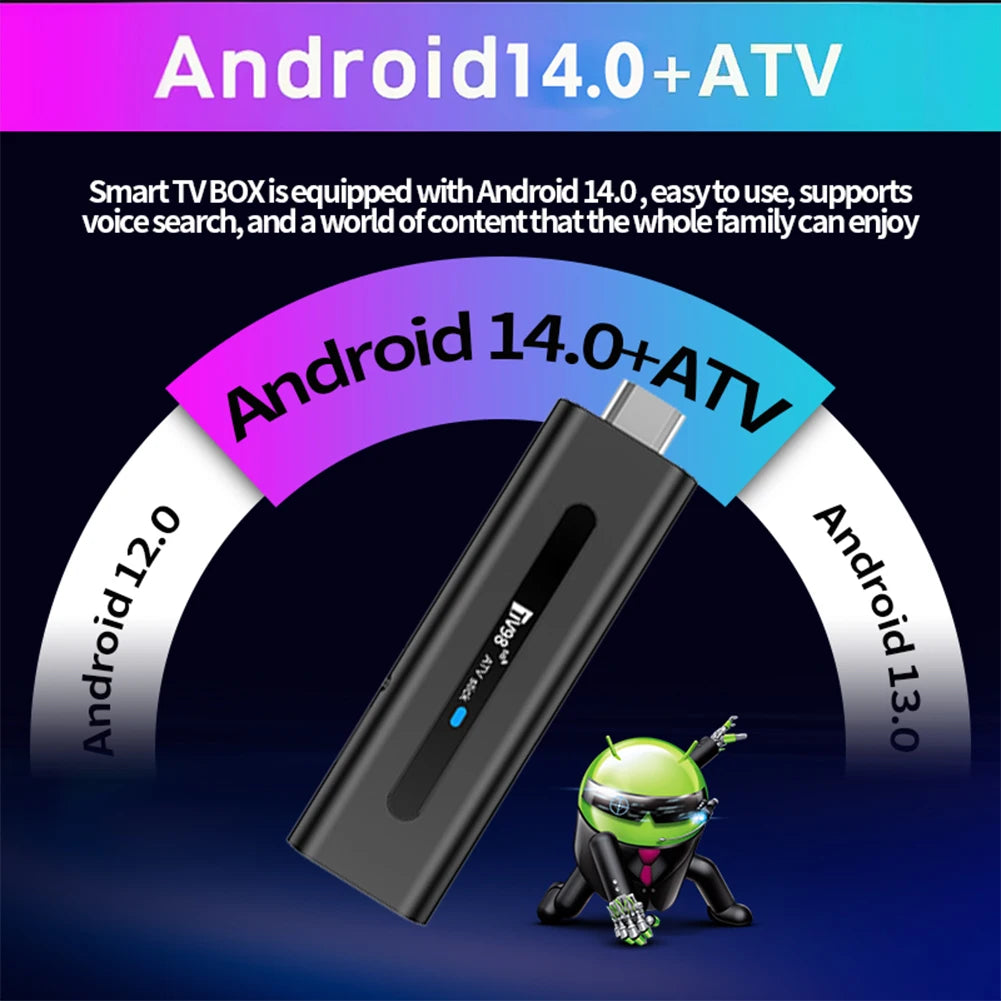 TV98 ATV H313 Mini TV Stick 8K 2.4G 5G WiFi Quad Core BT5.0 Android TV Stick 14.0 Set Top Box for Network Media Player