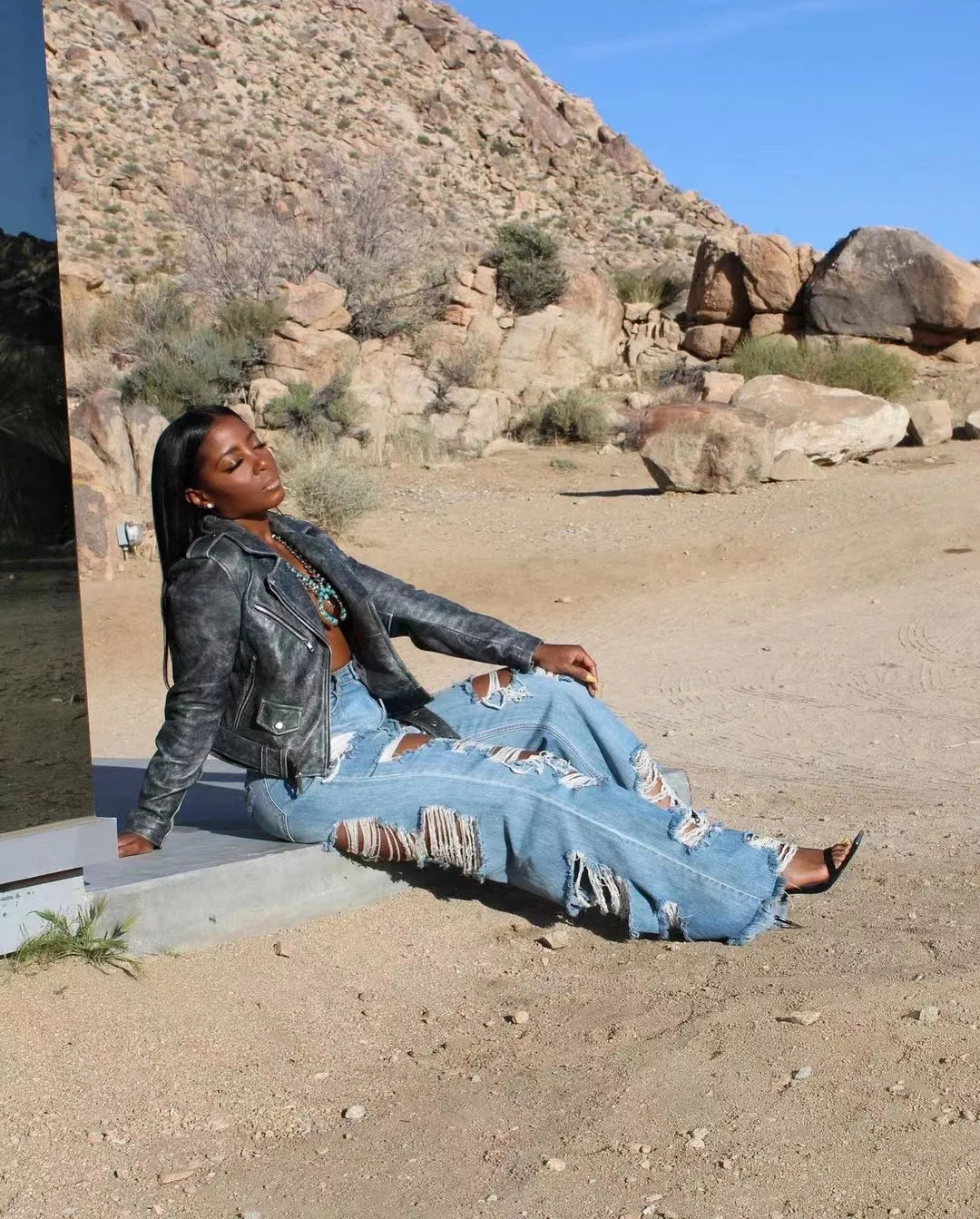 Jeans Women Long Pants Elegant Splice Denim Pant Slim Fit elegant Hole High Waist Button Pocket Straight Trousers Summer 2024