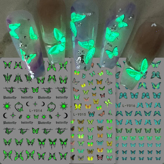 Nagel-Sticker 2025: 3pcs Luminous-Butterfly Glow-Dark - Manicure Art Collection