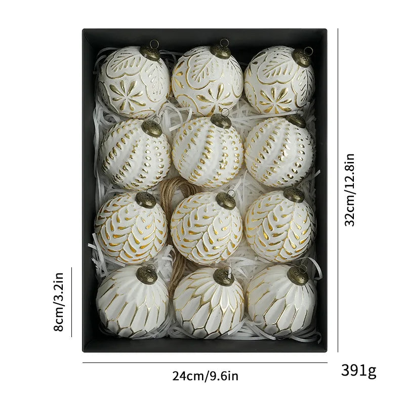 Aurora KugelSet 8cm Grün Weiß Glitzer - Größe 8 cm, 13 Stück