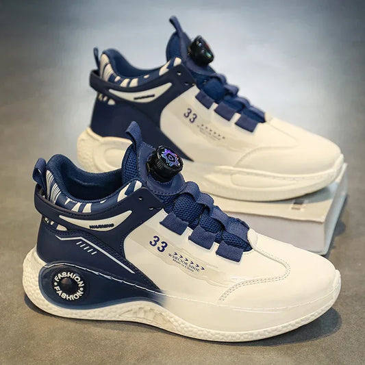 Mens Sneakers with Rotating Buckle Comfy Non Slip Lace up Durable Shoes for Mens Outdoor Activities - Golden Bridge Store