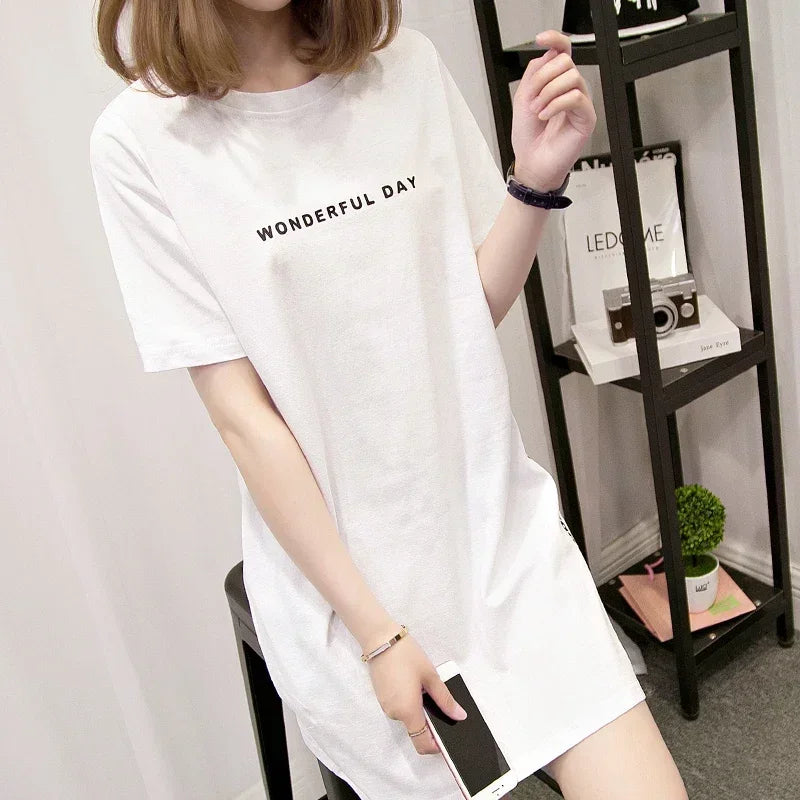 Women T-shirts Anime Y2k T Shirts Gothic tops 2023 Summer Loose Slit Femme Cotton T shirt Print Long Short Sleeve Ladies T-shirt