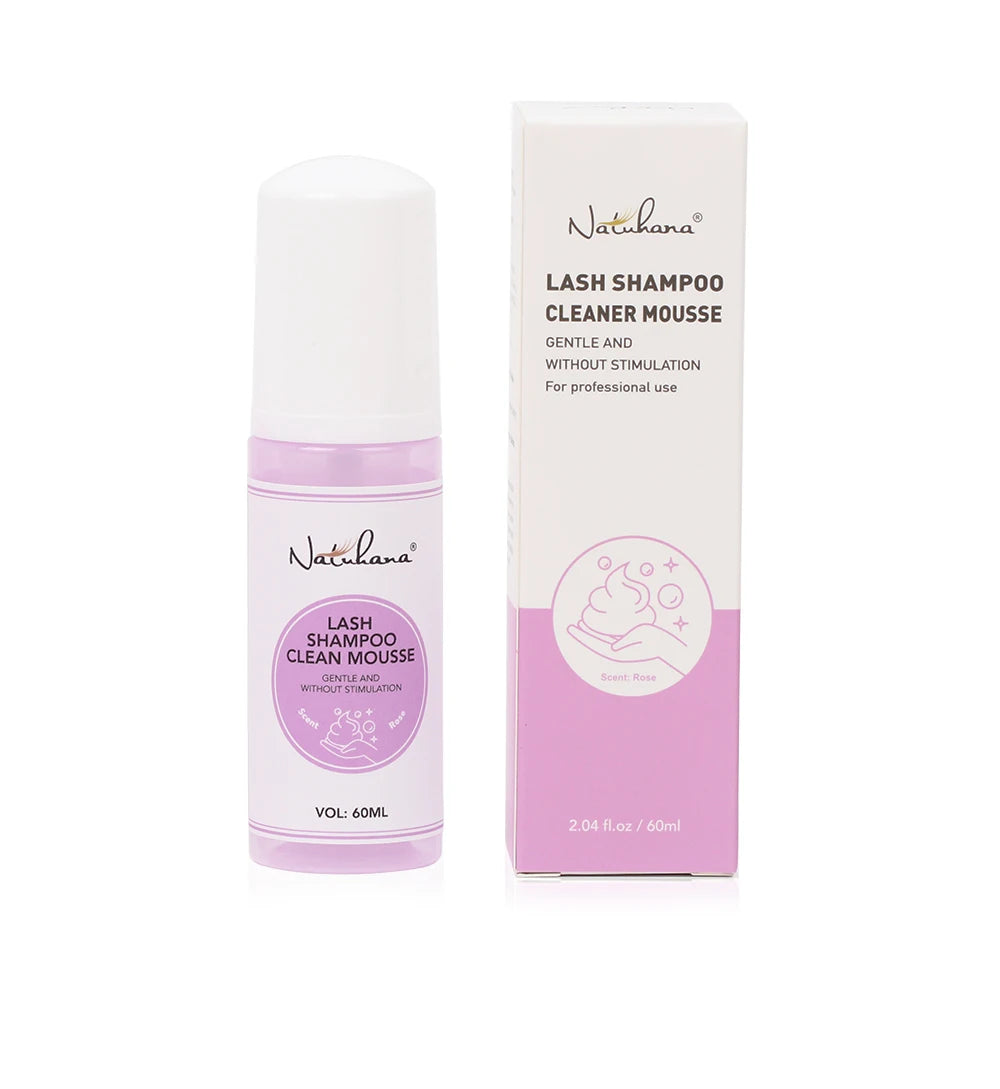 NATUHANA 60ml Gentle Lash Cleansing Mousse No Irritation Eyelash Shampoo for Extensions Grafting Makeup Remover Glue Cleanser