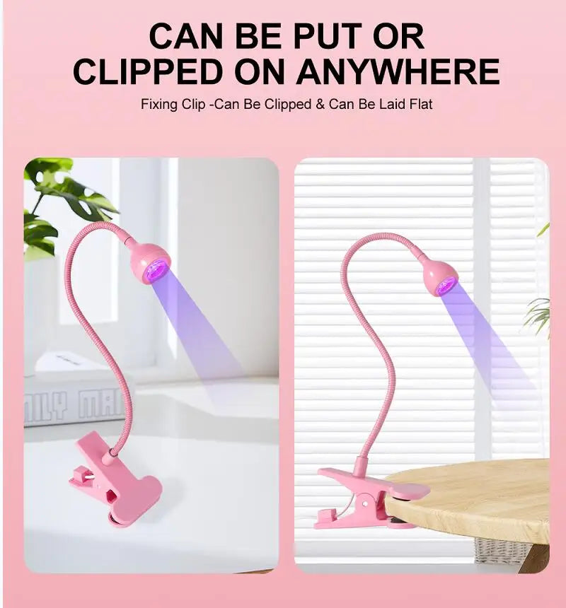 Lampă LED pentru unghii 3W, lampă flexibilă cu gât de lebădă, uscare rapidă, uscător de unghii cu gel, lumină pentru întărirea unghiilor cu gel