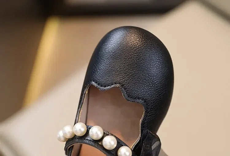 Mädchen Performance Schuhe 2025 - Frühling Herbst Baby Weiche Sohle Flats - Kinder Prinzessin Perlen Mary Janes mit Spitze Süß 7-13J