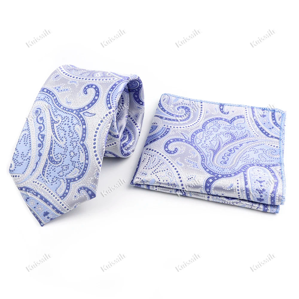 Novelty Paisley Tie Pocket Square Set For Men Skinny Slim 6cm Necktie Fit Business Wedding Party Stage Host Daily Wear Accessory