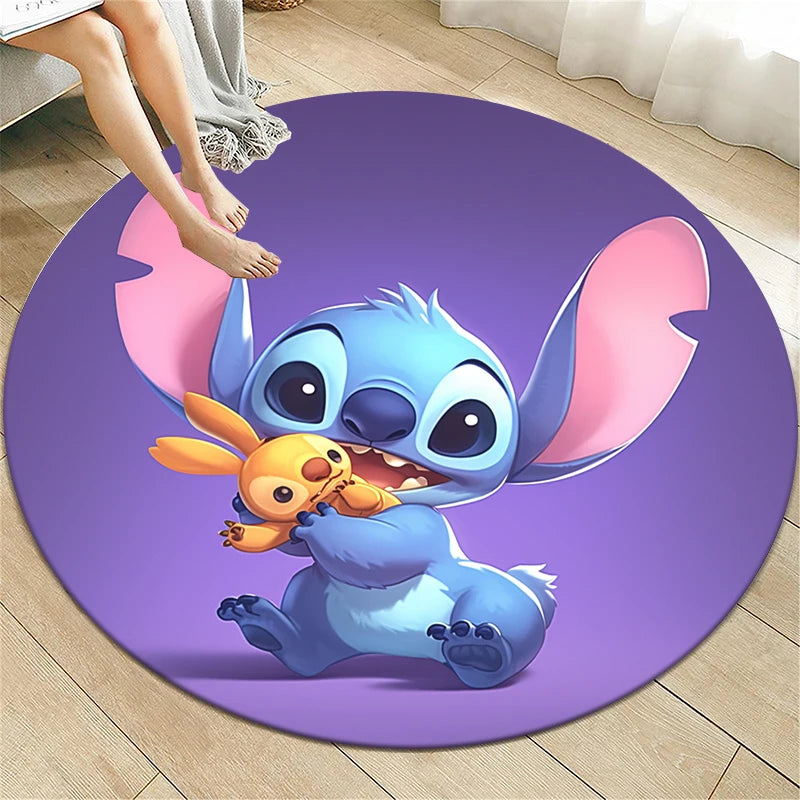 Star Stitch Cartoon HD Printed Round Carpet for Living Room Bedroom Rugs Camping Picnic Mats Flannel Anti-Slip Rug Yoga Mat Gift