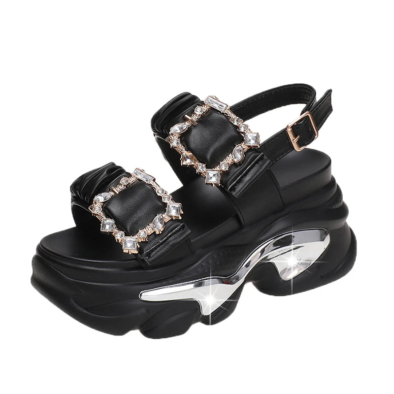 Women's Bling Strap Chunky Sandals Summer 2023 Thick Bottom Wedges Beach Slippers Woman Fashion Pink High Platform Sandals Mujer