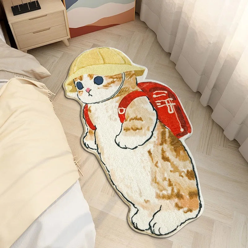 Anti-Slip Bedroom Bedside Mat Lovely Cat Carpet Soft Home Floor Mats Cute Cartoon Long Rug Decor Doormat