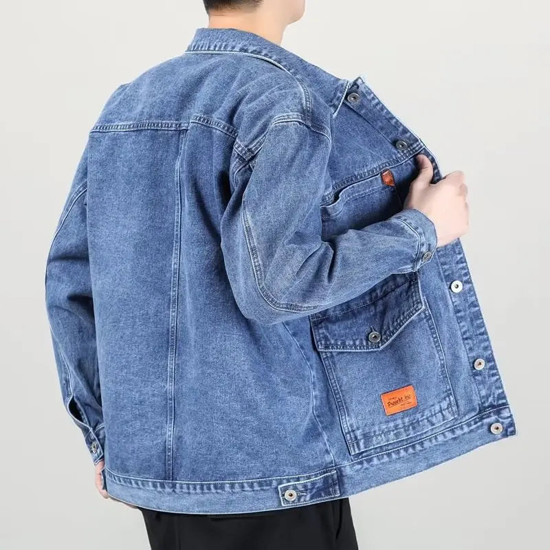 Black Blue Denim Short Jacket Men Jeans Jacket Coats Casual Windbreaker Pockets Overalls Bomber Streetwear Man Clothing Outwear