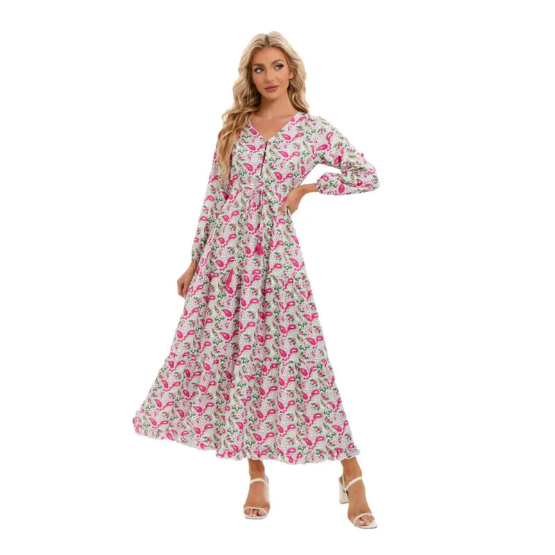 Elegant Women's Flower Long Dresses 2025 Spring New Bohemian Printed Dress Abıye Kadın Abiye Платье Robe Ete Femme Vestidos