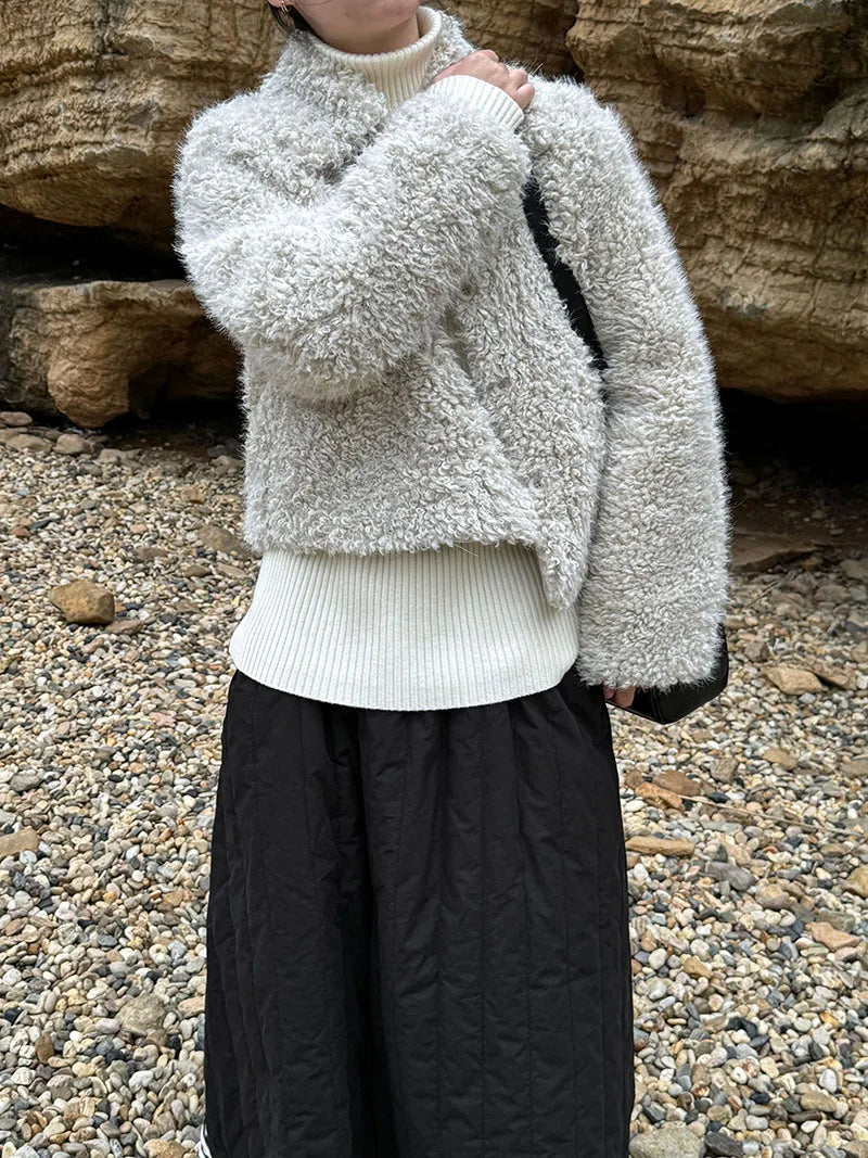 Harajuku Lammwolle Mantel Warm - Dicke, Taschen, L/XL