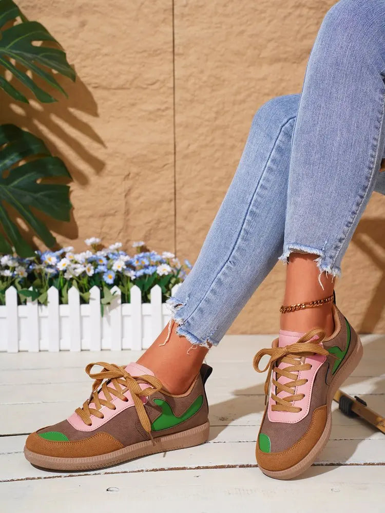 Sneakers Women Fashion Platform Casual Single Shoes Breathable Flat Bottom Lace Up Lightweight Sneakers Shoes Zapatos De Mujer