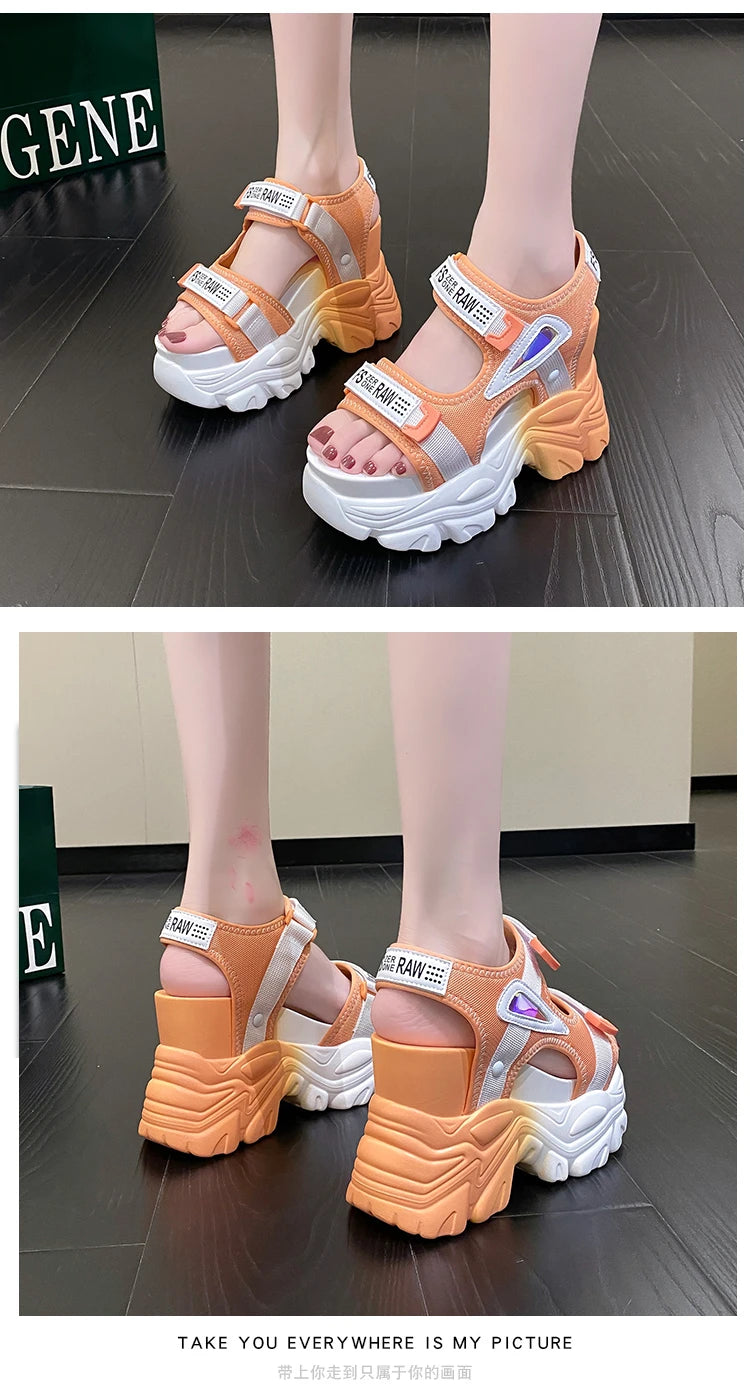 Fashion Summer Women Platform Sandals Wedges Thick Bottom Casual Mesh Shoes Woman 10.5CM High Heels Comfortable Sandals Sneakers
