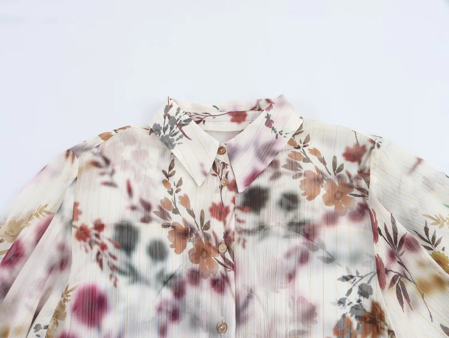 ZBZA Women's Floral Print Loose Shirt Lapel Ruffle Sleeves Single-breasted Casual Retro Blouse Spring Summer New Female Chic Top