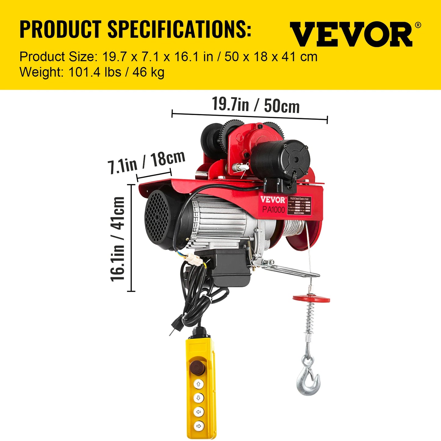 VEVOR 1700LBS/2200LBS Wired Electric Hoist Crane