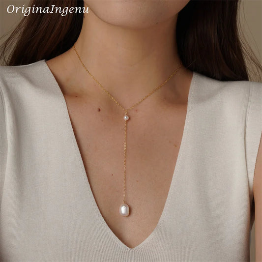 Baroque Pearl Pendant Silver Y Necklace Handmade 14K Gold Filled Choker Boho Collier Femme Kolye Collares Women Jewelry Necklace