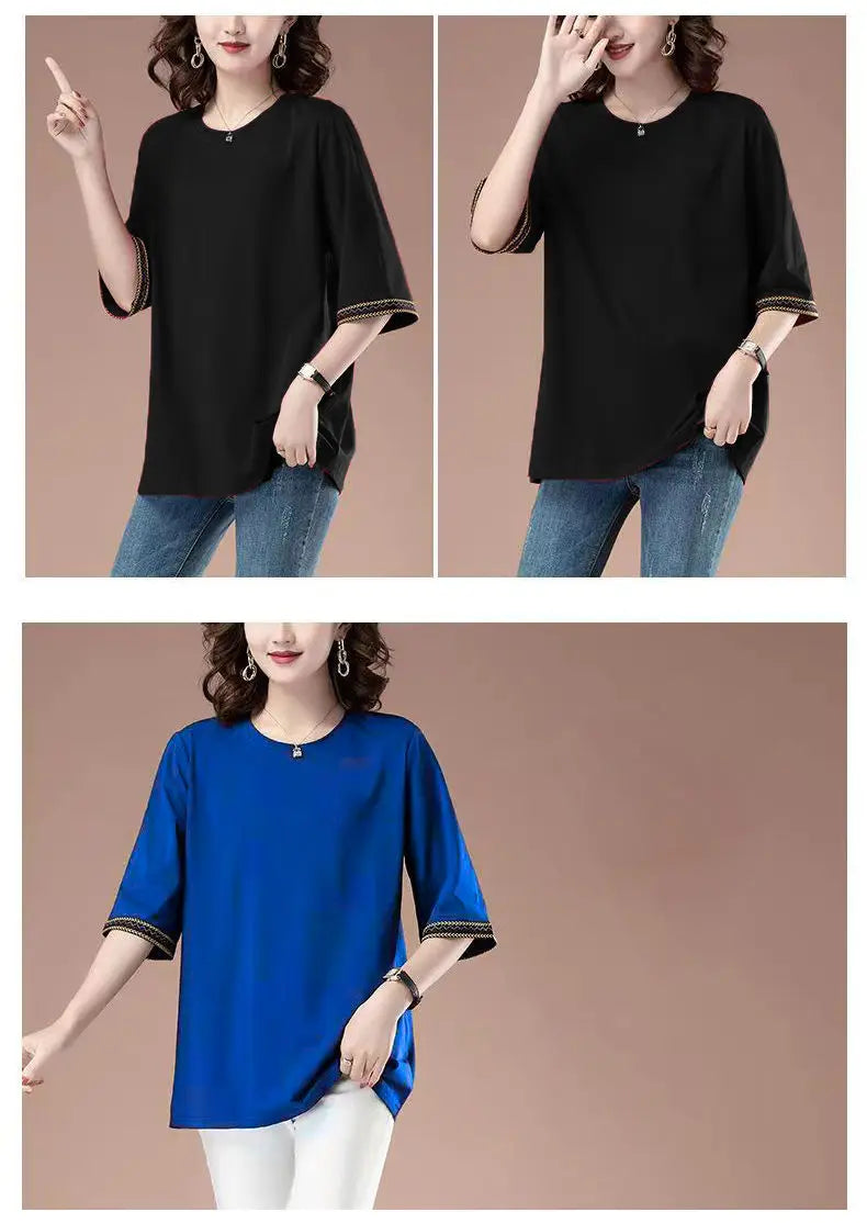 Short-sleeved T-shirt for women spring and summer new loose mid-sleeved sweatshirt mid-length top