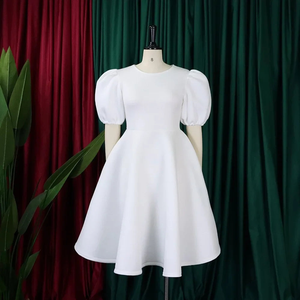 Elegante Kleider Für Frauen 2024 O-Ausschnitt Kurze Ärmel Hohe Taille Plissiert Midi Luxus Weiblich Geburtstag Party Dinner Vestidos