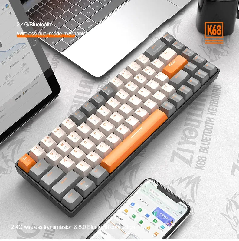 Gaming-Tastatur 2025: K68 Wireless Mechanical Hot-Swap - Red Switch Bluetooth Type-C Collection