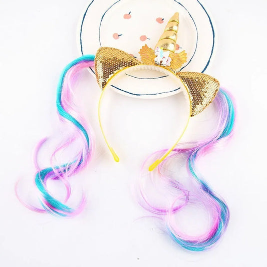 Children Birthday Party Accessories New Unicorn Wig For Girls Fashion Colorful Cute Headdress Kids Hairpins Sequined Hair Clips