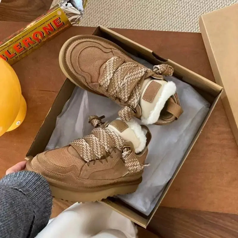 CN Ultrakleine Plattform-Schuhe Damen Winter Warm - EU 36-41, Knöchelhoch 3-5 cm, Lammfell