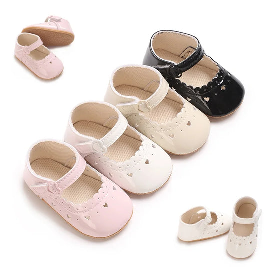 Einfarbige Baby Mädchen Mary Jane Schuhe 2025 - Weiche Gummisohle Anti-Rutsch - Frühling Herbst Prinzessin Schuhe 0-18M