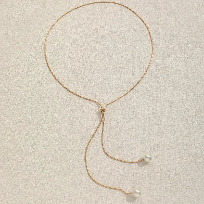 Elegant Imitation Pearl Long Tassel Pendant Necklaces For Women French Fashion Bowknot Choker Jewelry Evening Party Accessories