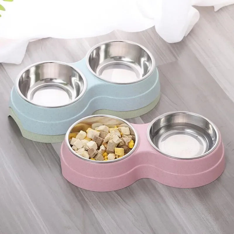 Dual pet bowl dog food water dispenser dual-purpose stainless steel pet water dispenser type cat and puppy feeding supplies