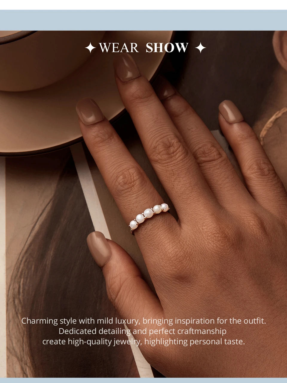 BISAER Inel de perle din argint 925 cu strat dublu de aur alb și zirconiu pentru femei elegante, logodnă de nuntă, bijuterii fine originale