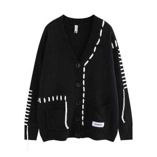 HANGJIACN Strickjacke Oversized Patchwork - Größe Oversized, Material Acryl, Patchwork Muster