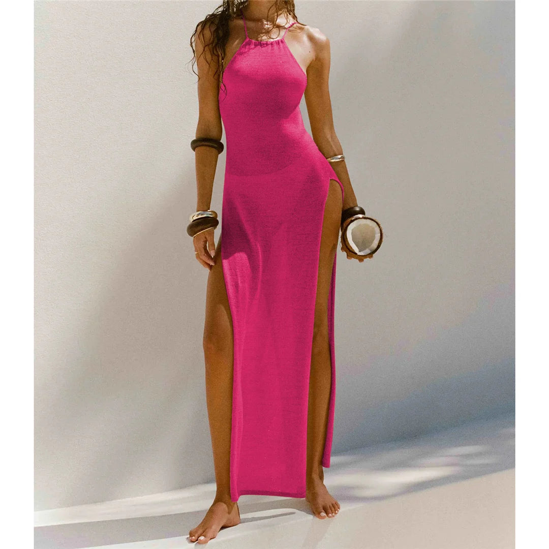 Elegant 12 Farben High Slit Häkel Gestrickt Maxi Kleid - Lang Strand Cover Up Urlaub Party Kleider Strandmode