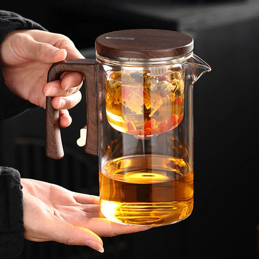 Glass Tea Pot Kettle Infuser 520ML/720ML Teapot Water Separation Inner Magnet One Click Magnetic Switch Tea Filtration Cup Set - Golden Bridge Store