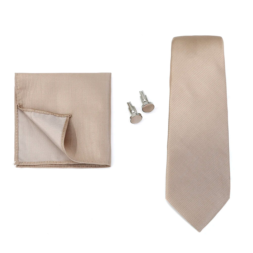 Necktie Fashion Brand Handmade Solid Necktie Handkerchief Cufflinks Set For Men Ties Suit Shirts Wedding Accessories Man Gifts