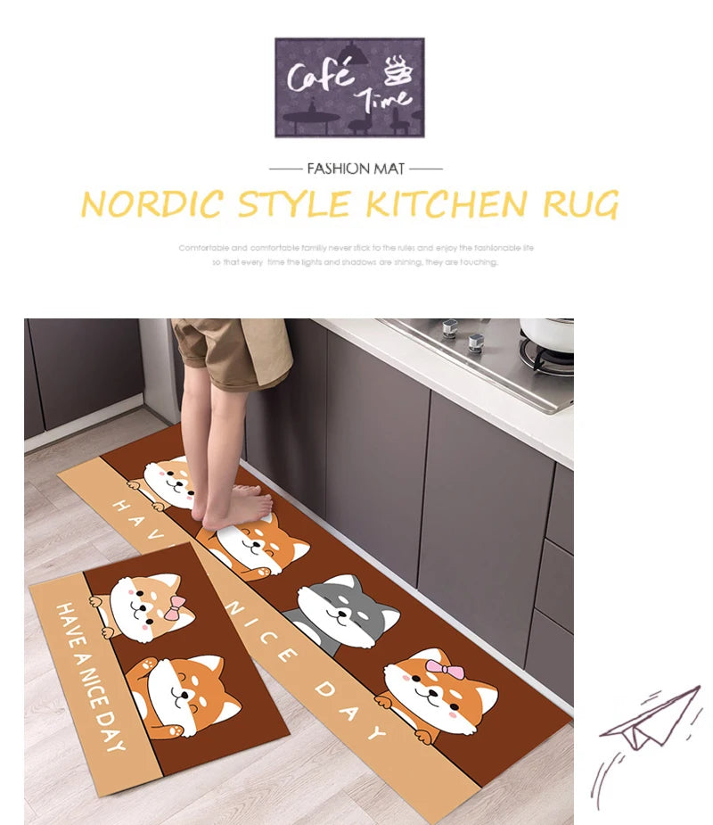 Kitchen Mat Cartoon Animals Long Strip Non-Slip Entrance Doormat Fashion Simple Bedroom Home Floor Absorbent Bath Carpet Rug
