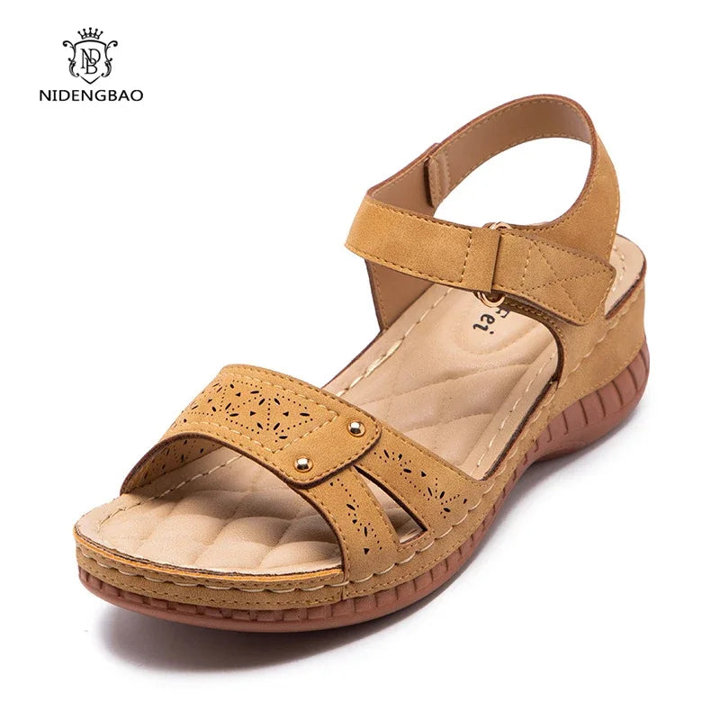Summer Women's Sandals Wedge Hook&loop Ladies Flats Shoes Sewing Platform Female Open Toe Casual Sandals Plus Size Woman Shoes