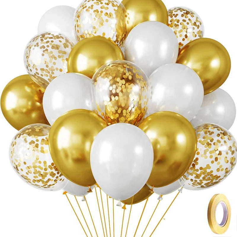 PartyPro Ballonset Pailletten - 60 und 30 Stk Schwarz Gold