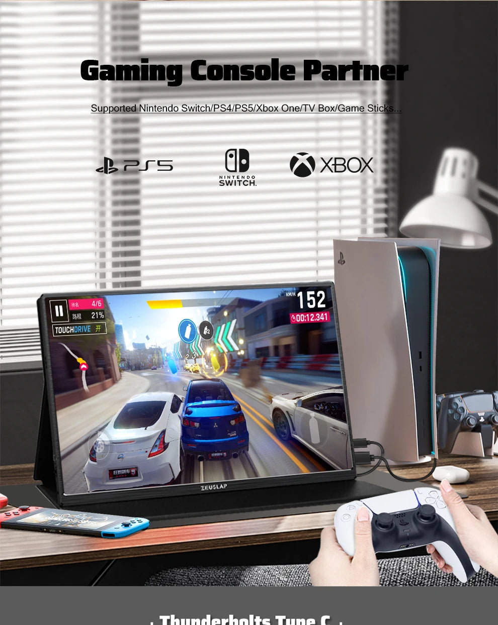 Monitor portabil ZEUSLAP de 16" 2.5K 144Hz - 2560×1600