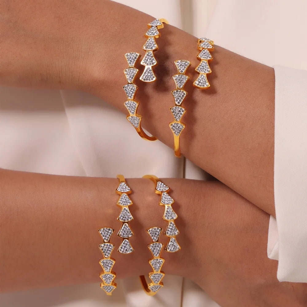 Geometrisches Strass Luxus Armband für Damen - Neues Edelstahl Goldplattiert Offenes Armband - Mädchen Charm Schmuck Großhandel