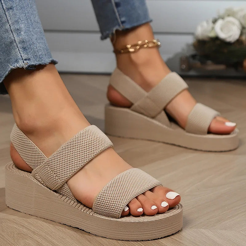 Neue minimalistische Slingback-Wedgesandalen Outdoor-Sommer-Leichtgewicht-Slides-Einheitsfarbe-Dicker-Boden-Damen-Schuhe-Frauen-Sandalen