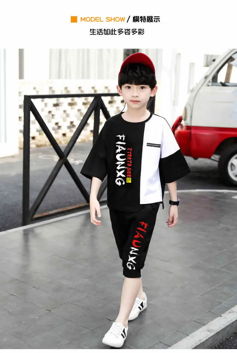 Jungen-Trainingsanzug 2025: Letter-Print Tracksuit - Athletic Performance Set