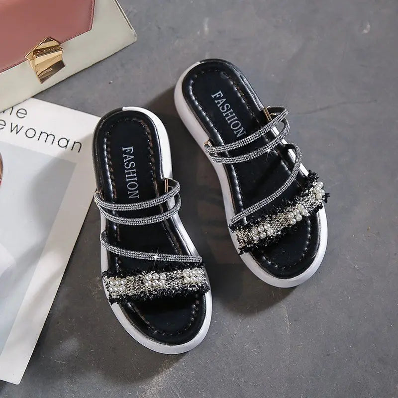 Perlen Damen Sandalen Platform Strass - Luxus Damen Schuhe Sommer Korea Designer - Die Besten 2025 Anti Rutsch Günstiger Preis