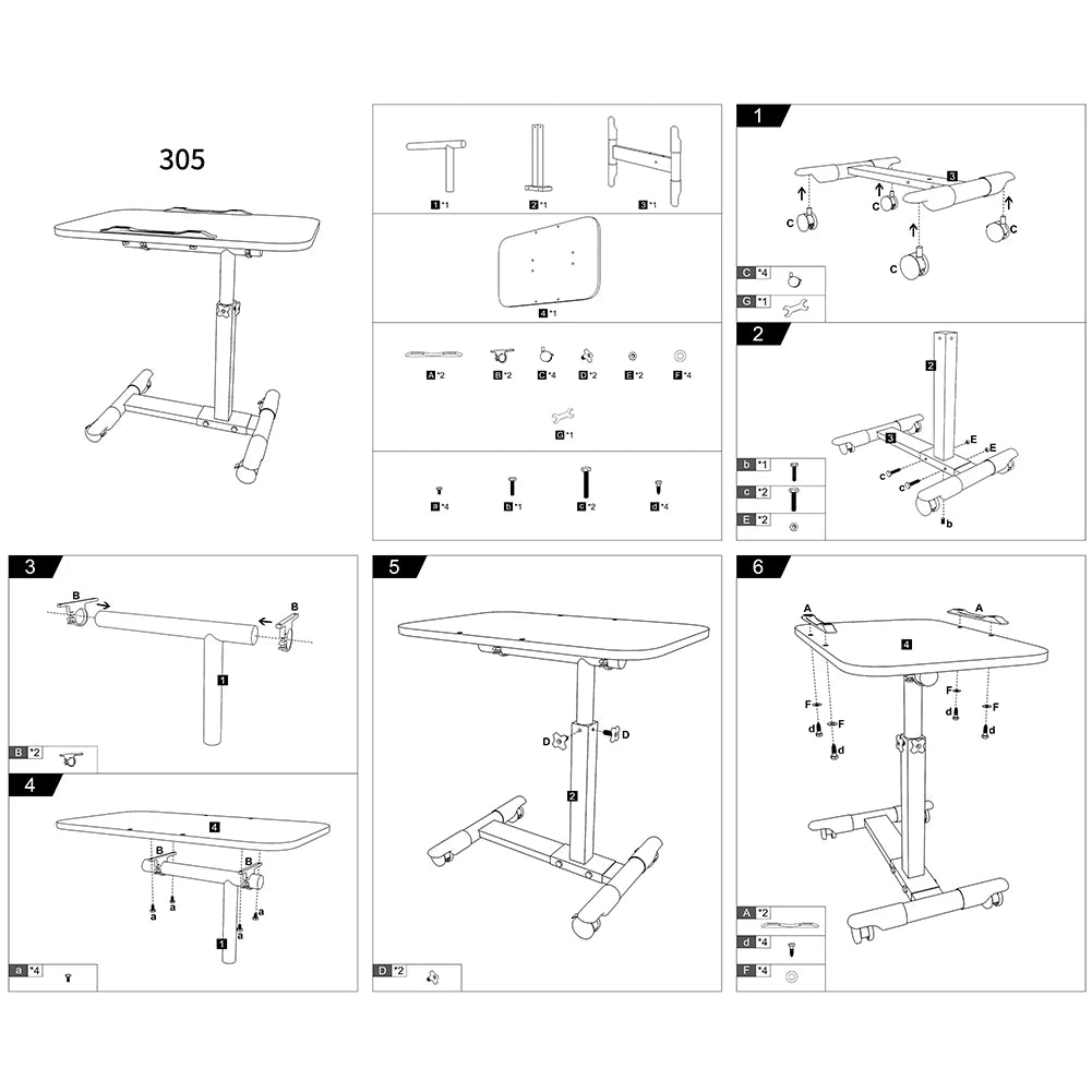 Reglable Über-Bett-Tisch mit verstellbarer Höhe, kippender Oberfläche, Rädern, rollendem Stehendem Laptop-Desk