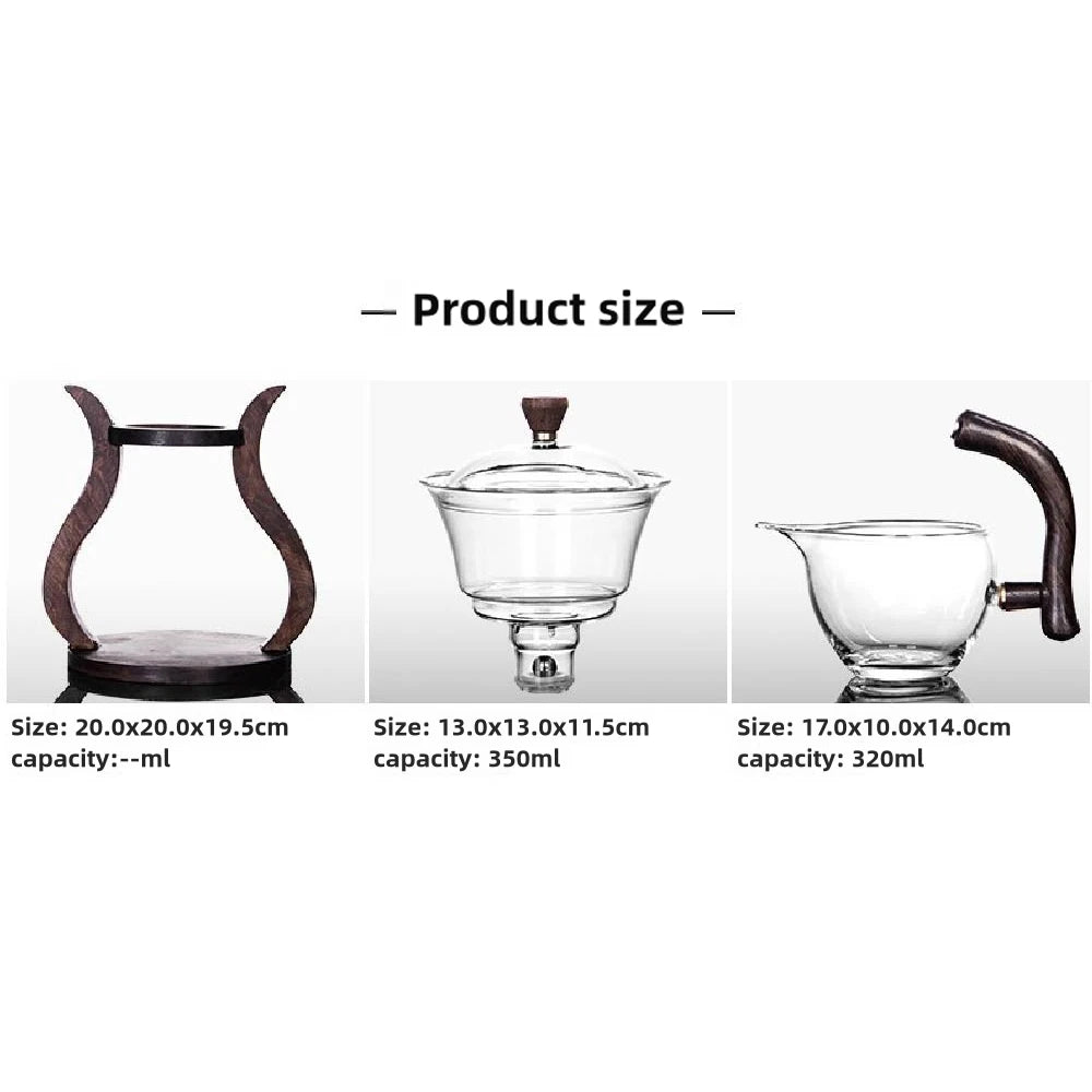Tea Pot Glass Kettle Automatic Teapot with Strainer Magnetic Infuser Wood Holder Heat Resistant Coffee Pot Bowl Cups Set Jug 주전자