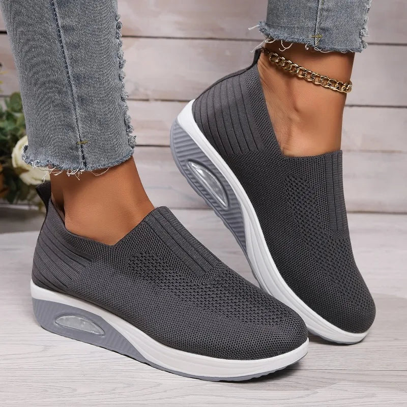 New Women Tennis Walking Shoes Air Cushion Non Slip Orthopedic Shoes Ladies Platform Mules Breathable Wedge Female Sneakers