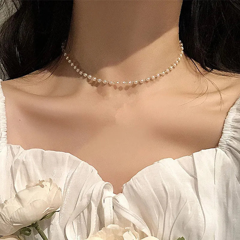 Fashion Chain Pearl Necklace For Women Baroque Pearl Metal Charm Pendants Necklaces Choker Bead Chain Jewelry Gifts chains